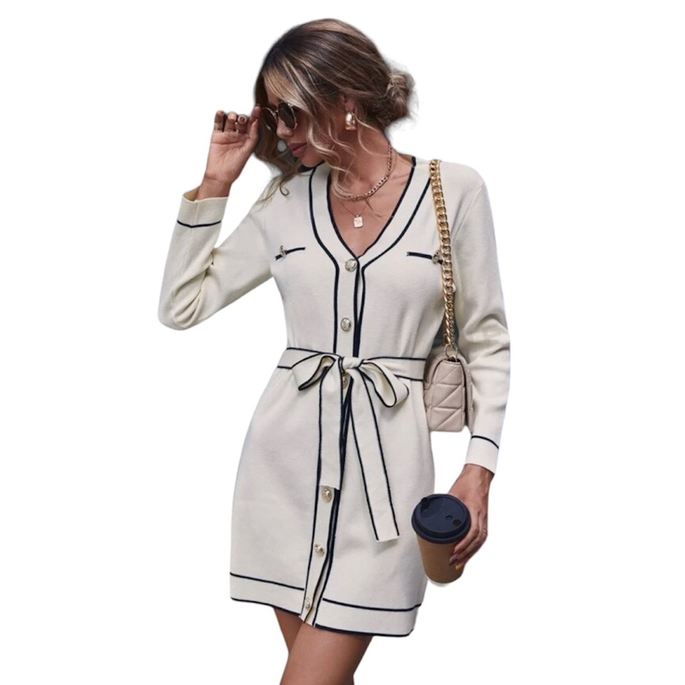 SHEIN Contrast Belted Sweater Dress XS
